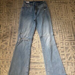 Gap High Rise Flare Jeans with Light Distressing, Light Wash, Size 29/8Long